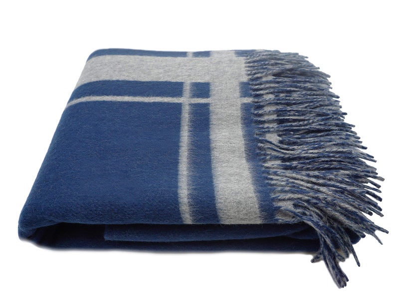 State Cashmere Reversible Throw Blanket with Fringes - Ultra Soft Accent Blanket for Couch, Sofa & Bed - Made with Merino Wool & Cashmere Sourced from Inner Mongolia - (Navy/Heather Grey, 70"x50") - Image 1